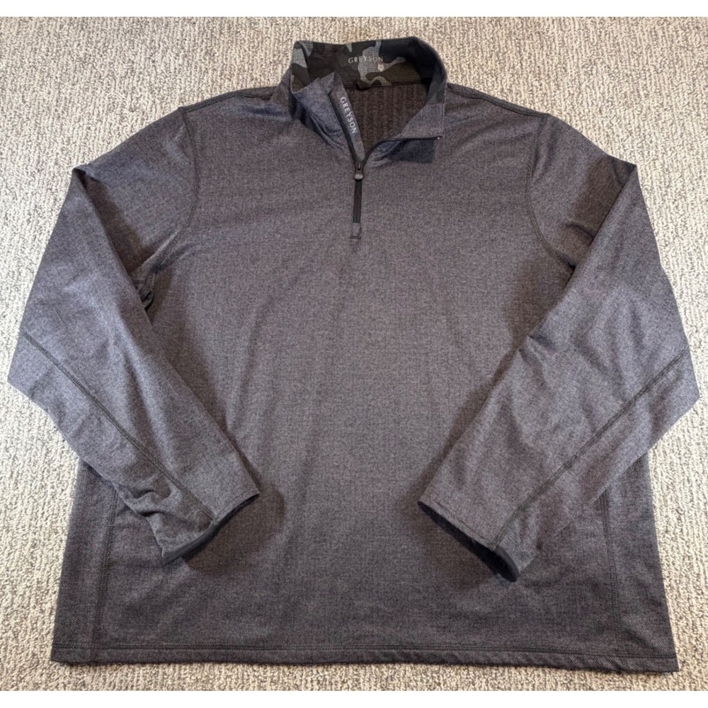 Greyson Quarter Zip Pullover Mens 3XL Gray Herringbone Camo Trim Golf Top